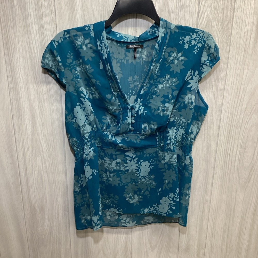DAISY FUENTES Women's (Size L) Cap Sleeve V-Neck Chiffon Floral Blouse